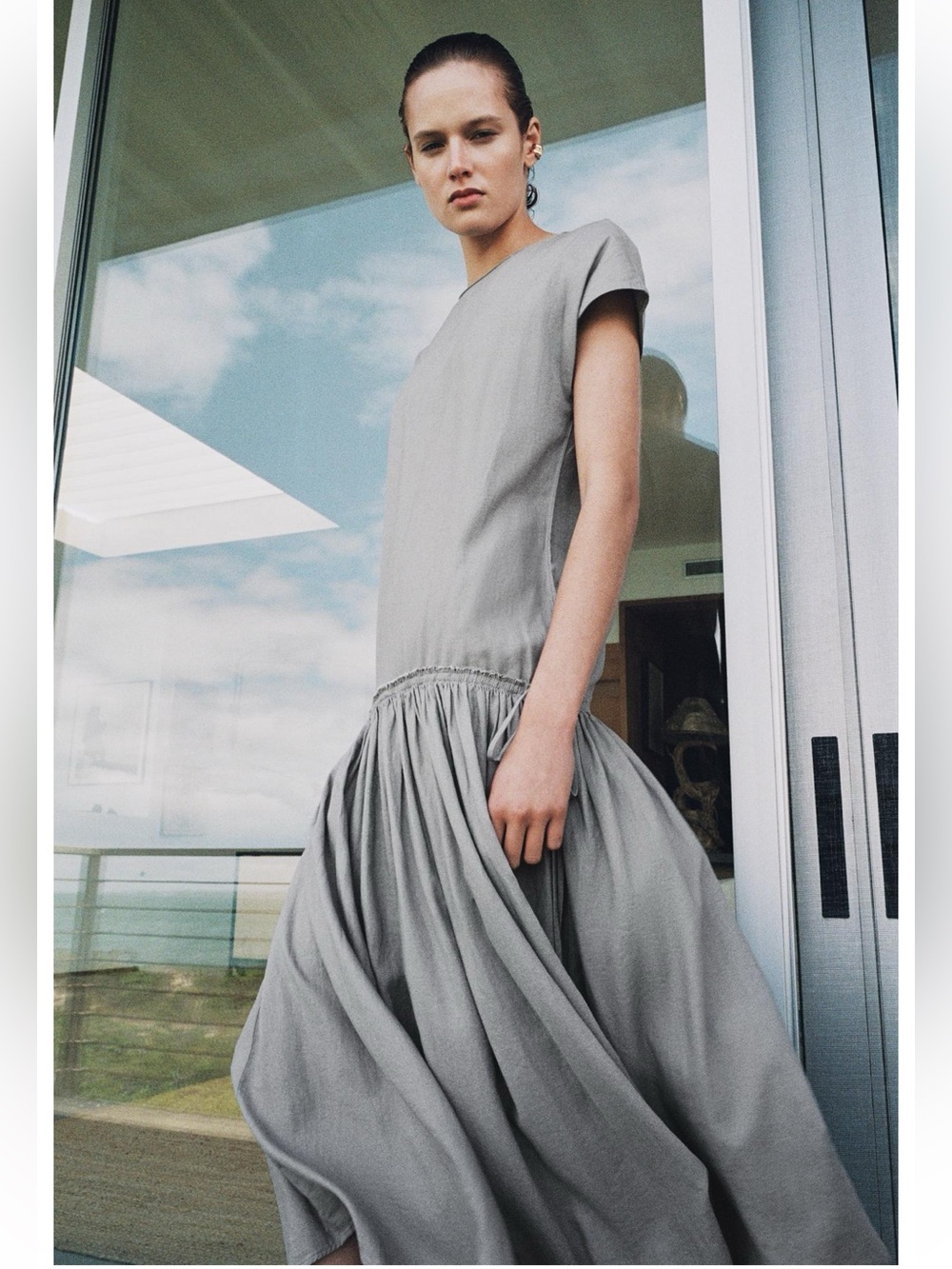 ZARA ZW COLLECTION LINEN BLEND MIDI DRESS #22926